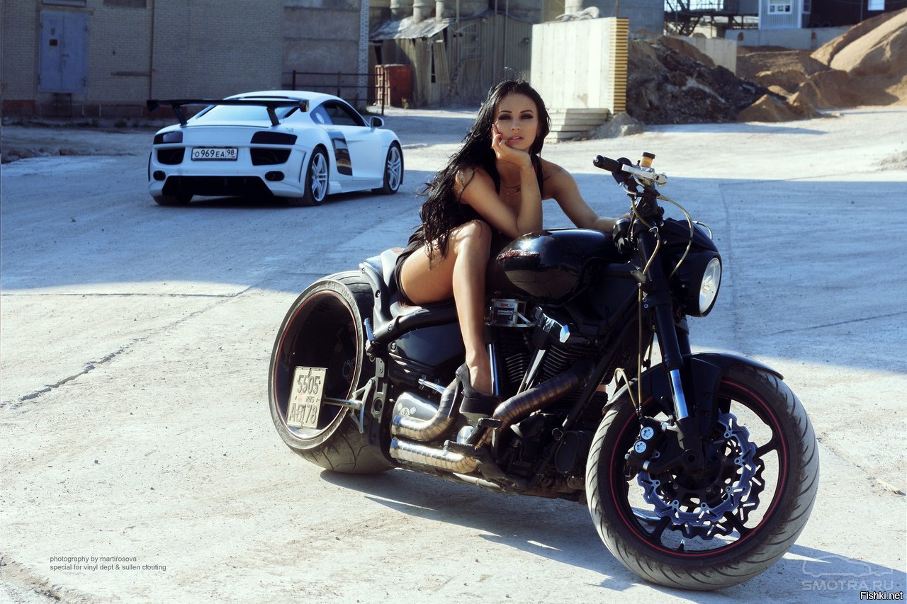 Sexy model Brunettes on a motorcycle in Roseau
