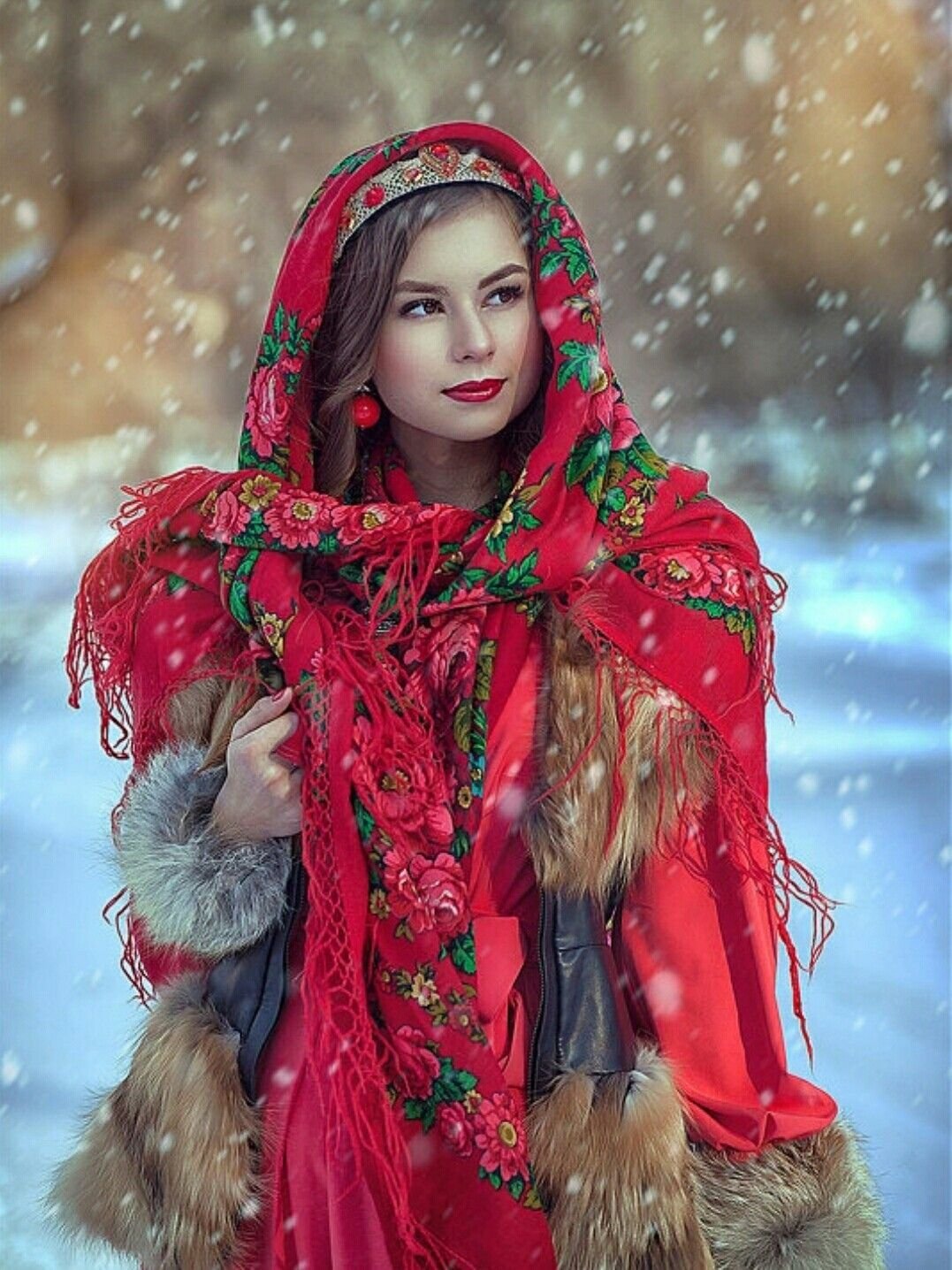 Beautiful girl Women in Slavic costumes in Roseau